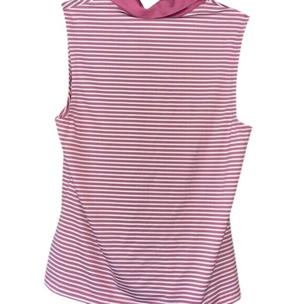 Pink Striped Sleeveless Golf Polo Top UPF50 Moisture Wicking Athletic Shirt A34 - Picture 2 of 8